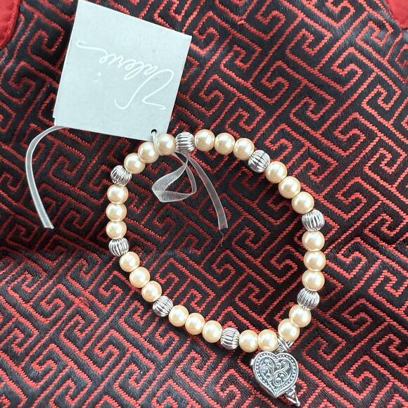 Valerie Parr Hill Faux Peach Silver Tone Bead Prayer Box Charm Stretch Bracelet - Picture 1 of 9